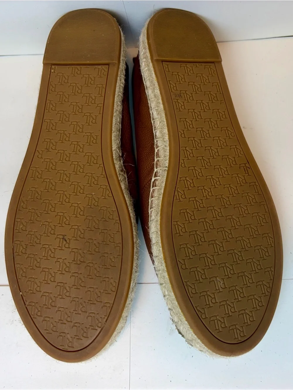 New Lauren Ralph Lauren Brown Pebbled Leather Espadrille Flats size 8